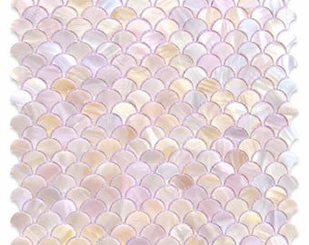 Pink Mother of Pearl Fish Scale Mosaic Tile, Iridescent Scallop Backsplash, Mermaidcore Decor