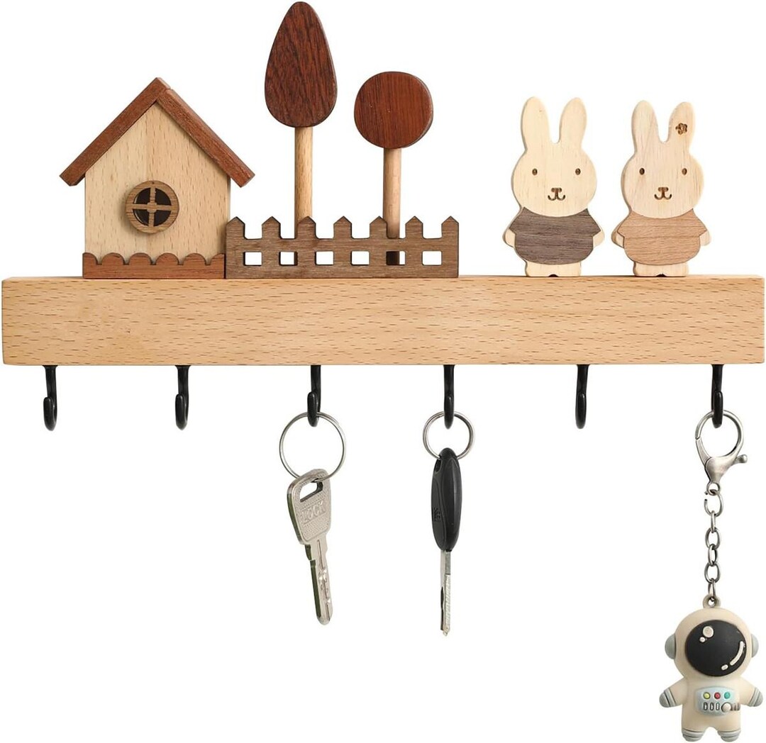 Wooden Rabbit Key Holder, Wall Mounted Organizer, Entryway Decor ...