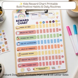 Kids Reward Chart, Sticker Star Chart, Behavior Chart Kids, Preschool Star Chart, Habit Tracker Kids, Editable Canva, Instant Download