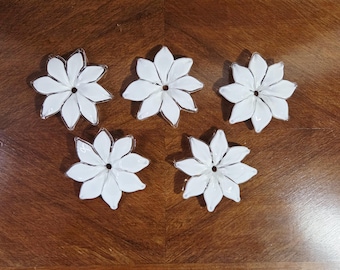 Conjunto de 5 flores vintage de cristal de Murano blanco hechas a mano.