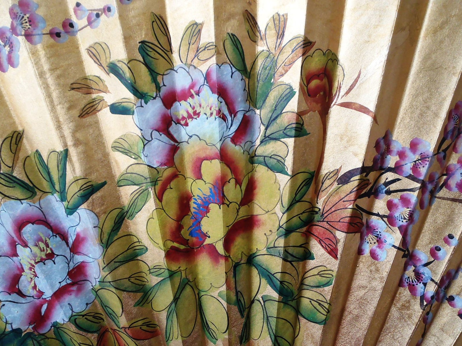 Large Hand Painted Chinese Wall Fan of Lovebirds on a Cherry Etsy