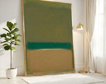 Mark Rothko Olive Green Beige Abstract Canvas, Earth Tone Wall Art, Large Modern Minimalist Decor