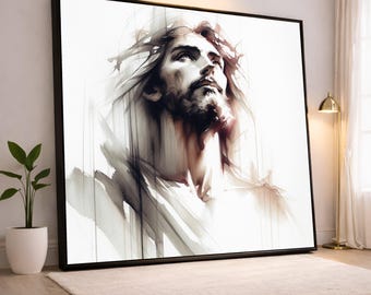 Inspirational Religious Portrait Canvas, Spiritual Wall Art, Modern Christian Artwork, Faith Home Decoration, Inspirational Figure Canvas