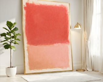 Mark Rothko Coral Peach Abstract Canvas, Soft Warm Minimalist Wall Art, Large Modern Decor