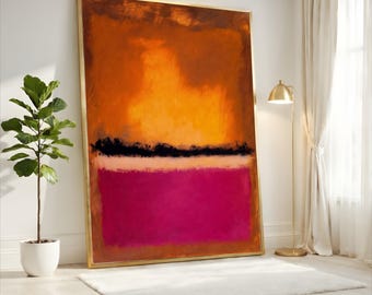 Mark Rothko  Fiery Orange Magenta Abstract Canvas, Bold Warm Color Field, Statement Modern Wall Art