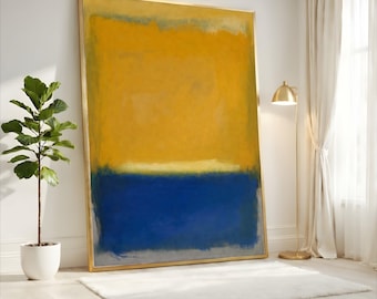 Mark Rothko Mustard Yellow Blue Abstract Canvas, Bold Contrast Wall Art, Large Modern Minimalist Decor