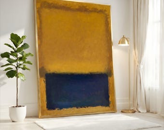 Mark Rothko  Mustard Yellow Navy Abstract Canvas, Bold Warm Cool Contrast, Minimalist Modern Wall Art