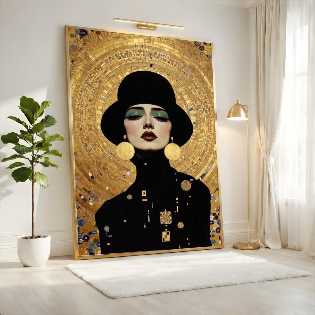 Gustav Klimt Golden Halo Portrait Canvas, Modern Woman Wall Art ...