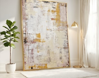 Neutral Abstract Canvas Wall Art, Modern Rustic Canvas, Beige Yellow White Home Decor, Contemporary Abstract Painting, Ready to Hang Canvas
