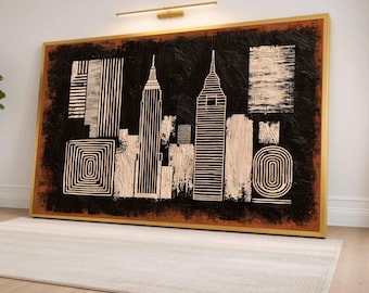Abstract Cityscape Canvas Print, Modern Urban Skyline Wall Art for Home, Black and White Design for Living Room Decor, cityscape art