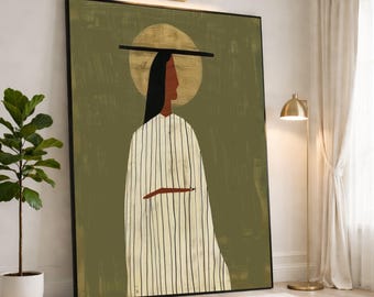 Minimalist Woman Wall Art Print, Abstract Canvas Art, Earthy Colors, Modern Home Decor, Bohemian Style, Unique Artwork, abstract print