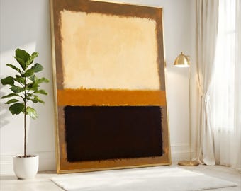 Mark Rothko  Cream Amber Dark Brown Abstract Canvas, Warm Contrast Color Field, Minimalist Modern Wall Art