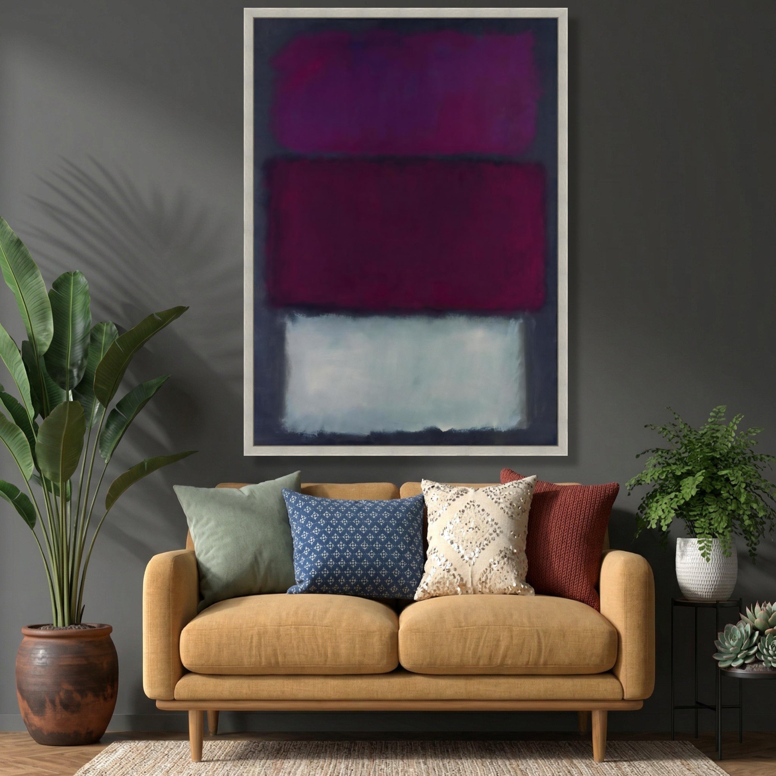 Modern Abstract Color Block Canvas Wall Art, Deep Burgundy and Soft ...
