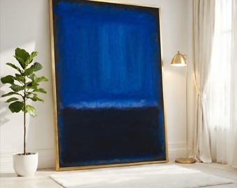 Mark Rothko Royal Blue Navy Abstract Canvas, Deep Blue Minimalist Wall Art, Large Modern Decor