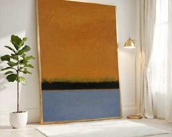 Mark Rothko Burnt Orange Blue Abstract Canvas, Bold Color Contrast Wall Art, Large Modern Minimalist Decor