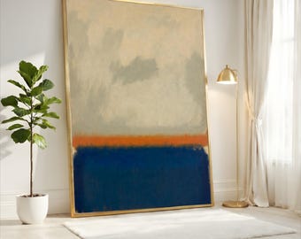 Mark Rothko Beige Blue Abstract Canvas, Neutral Navy Wall Art, Modern Minimalist Large Decor