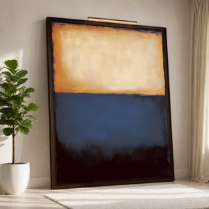 Abstract Color Block Canvas Wall Art, Modern Blue and Beige Minimalist Painting, Contemporary Home Decoration Canvas, Large Statement