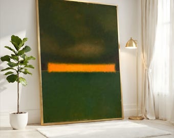 Mark Rothko Deep Forest Green with Amber Orange Line Color Field Canvas Print, Minimalist Abstract Wall Art, Bold Modern Decor
