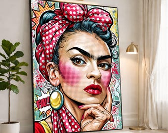 Bold Pop Art Canvas Print of a Woman with Polka Dot Headband, Colorful Wall Art for Home Decor and Art Lovers, pop art decor
