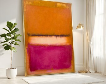 Mark Rothko Orange Fuchsia Abstract Canvas, Bold Color Block Wall Art, Large Modern Statement Decor