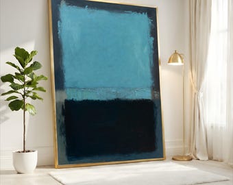 Mark Rothko Turquoise Teal Navy Abstract Canvas, Large Modern Wall Art, Luxury Minimalist Statement Decorg