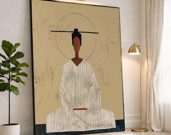 Minimalist Wall Art Print, Modern Abstract Portrait, Neutral Tones Canvas Wall Art for Home Decor, Meditation Theme, 16x20