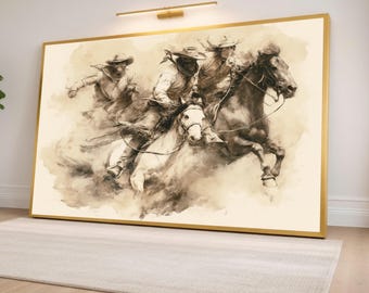Cowboys Riding Horses Canvas Print, Western Wall Art, Rustic Artwork for Home, Equestrian Decor, Vintage Style Ranch Art