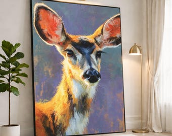 Stunning Deer Wall Art Print, Colorful Animal Canvas Print for Home Décor, Nature-Inspired Artwork for Living Room or Office