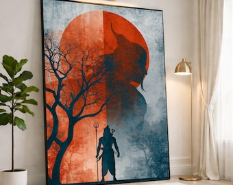 Stunning Wall Art Print, Abstract Shiva Design, Modern Canvas Wall Art for Living Room or Bedroom Decor, Unique Home Artwork