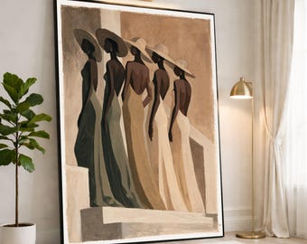 Elegant Women Canvas Print, Stylish Wall Art of Diverse Figures in Earthy Tones, Modern Decor for Living Room or Bedroom