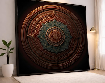 Mandala muurkunst canvas, sierlijk circulair ontwerp, boho woondecoratie, geometrisch patroon canvas, modern spiritueel kunstwerk