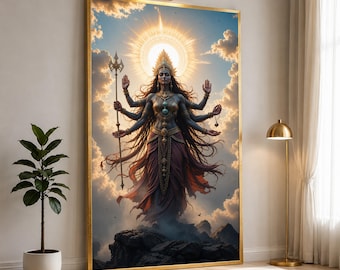 Divine Goddess Wall Art Print, Spiritual Canvas Print for Home Decor, Colorful Hindu Artwork for Living Room or Meditation Space