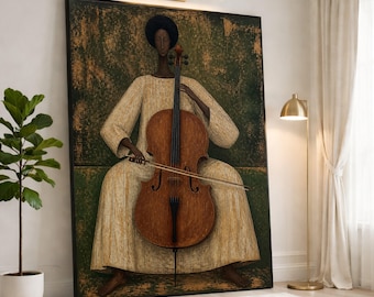 Elegant Cellist Canvas Print, Abstract Wall Art for Music Lovers, Unique Home Decor, Modern Art for Living Room or Studio