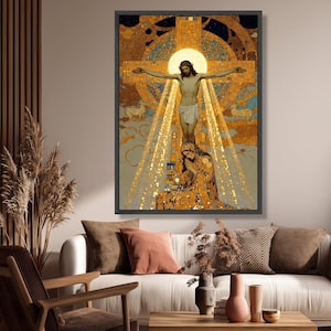 Gustav Klimt Korsfästelse Canvas, Religiös Väggkonst, Kristen Heminredning, Sakral Konsttryck, Andlig Canvasdekoration bild 3