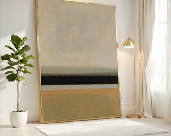 Mark Rothko Beige, Black Accent and Warm Taupe Color Field Canvas Print, Minimalist Abstract Wall Art, Modern Neutral Decor