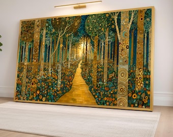 Gustav Klimt Forest Path Canvas Wall Art, Large Decorative Nature Landscape, Klimt Style Modern Artistic Canvas