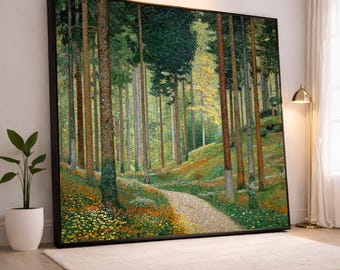 Forest Path Canvas Print, Vibrant Nature Wall Art, Colorful Landscape Decor for Living Room or Bedroom, Tranquil Scenery