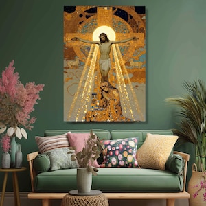Gustav Klimt Korsfästelse Canvas, Religiös Väggkonst, Kristen Heminredning, Sakral Konsttryck, Andlig Canvasdekoration bild 4