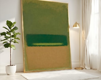 Mark Rothko Olive Green Abstract Canvas, Earth Tone Wall Art, Large Modern Minimalist Decor