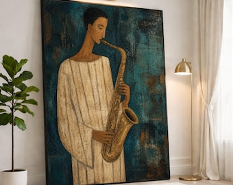 Saxophonist Wall Art Print, Abstract Jazz Canvas Wall Art for Music Lovers, Modern Home Decor, Unique Artwork, saxophone art