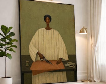 Stylish Wall Art Print of Tailor with Scissors, Unique Canvas Print for Home Decor, Modern Art for Sewing Room or Studio