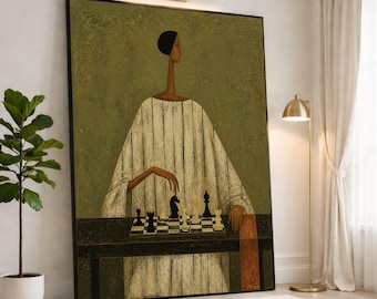 Chess Player Wall Art Print, Minimalist Canvas Print for Home Decor, Unique Artwork for Living Room or Office Space, chess wall art
