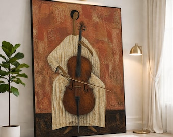 Elegant Woman with Cello Canvas Print, Unique Wall Art for Music Lovers, Abstract Artwork for Living Room or Studio Decor