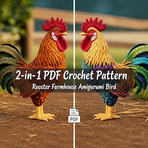 2-i-1-virkmönster för tupp | Amigurumi-virkmönster för tupp i PDF-format | Virkmönster för tupp | Paket med virkmönster för tupp