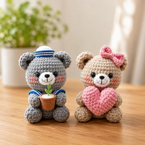 Crochet Bear Pattern PDF, Amigurumi Bear Couple Crochet Pattern, Sailor Bear Sweetheart Bear PDF, Crochet Teddy Bear Couple Pattern