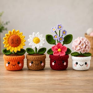 Crochet Flower Pot Pattern Bundle, Amigurumi Plants Pattern PDF, 4 in 1 Amigurumi Flower PDF , Potted Plant Crochet Decor Tutorial