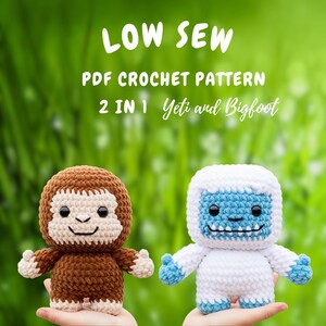 Gehaakt pluche duo van Bigfoot en Yeti | Handgemaakt amigurumi set patroon pdf | Asquatch amigurumi pluche | Tutorial voor het haken van een mythisch wezen
