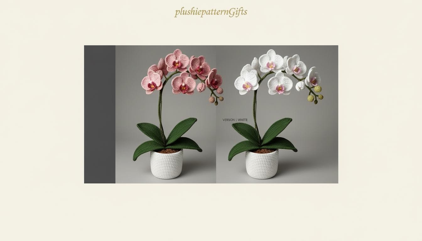 30 Orchid Crochet Patterns to Stitch Elegant Blooms for Home Decor and Gifts 33 Orchid Flower Basket with Lush Leaves
