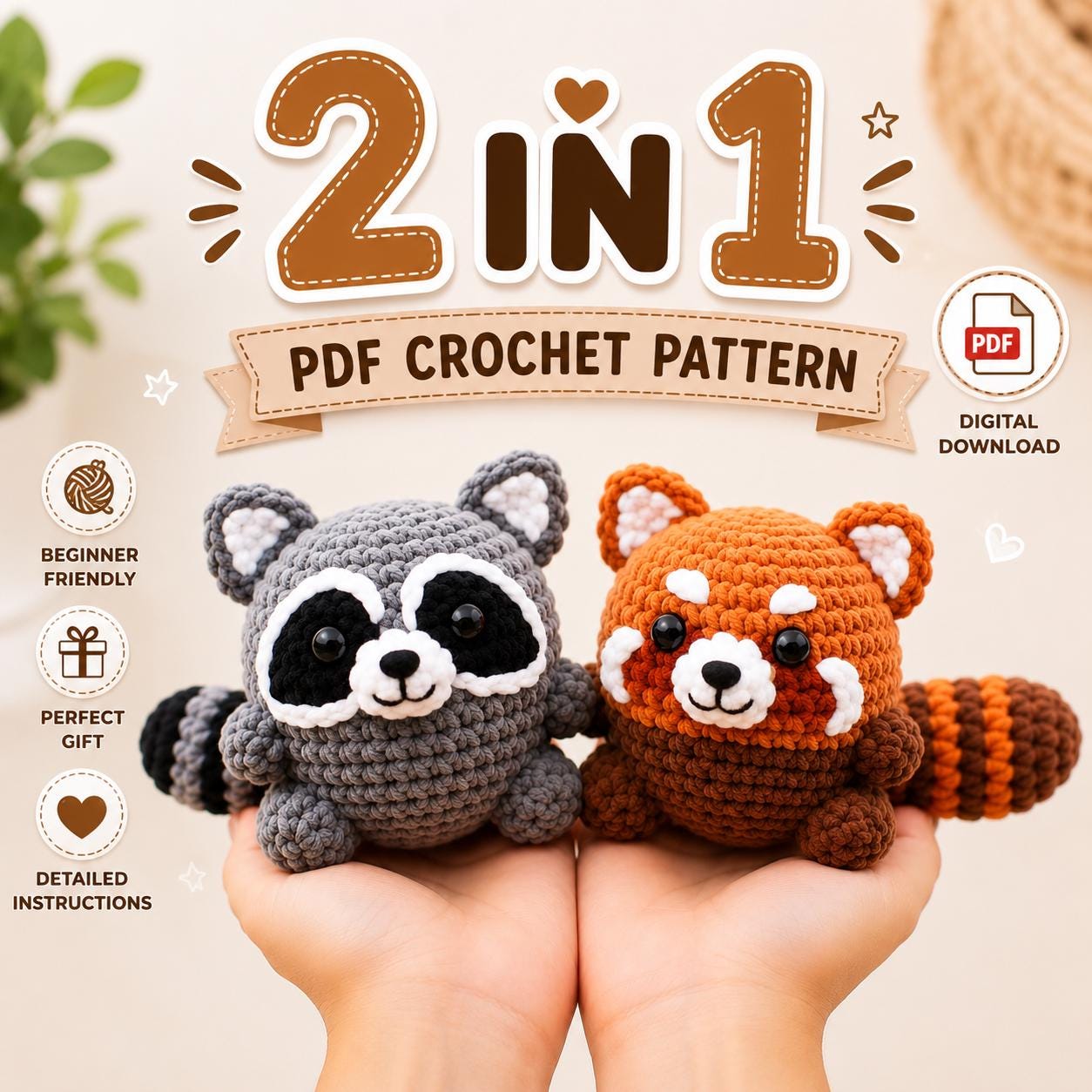 39 Red Panda Crochet Patterns for Adorable Handmade Gifts 29 Amigurumi Raccoon & Red Panda Raccoon Panda No-Sew