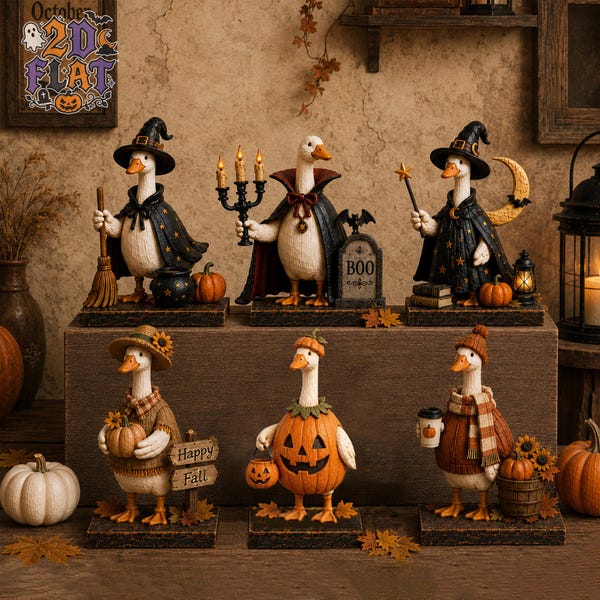 Vintage Goose Halloween Wooden Block, Rustic Wooden Funny Goose Shelf Sitter, Autumn Shelf Sitter, Vampire, Witch, Pumpkin, Halloween Gift